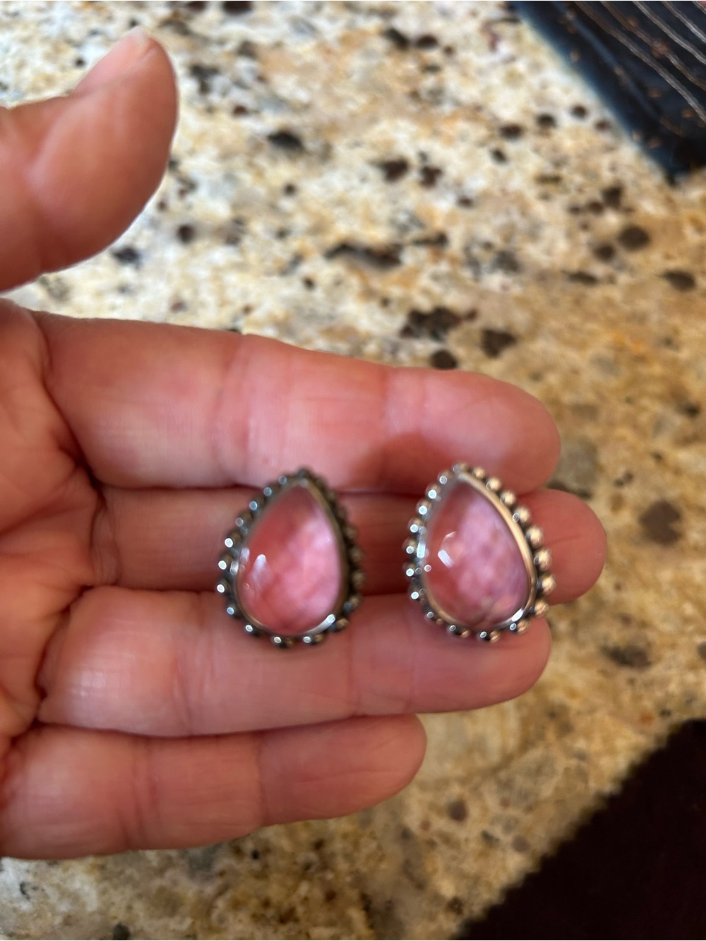 Lagos Maya rhodochrosite teardrop earrings caviar collection - Picture 8 of 8